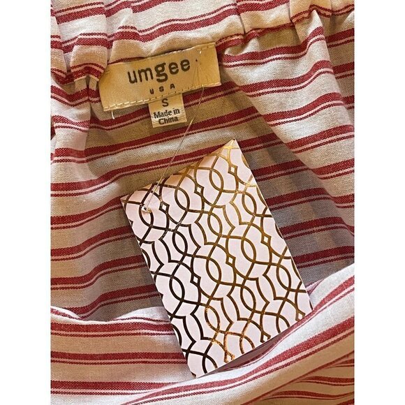 Umgee Red‎ And White Striped Balloon Sleeve Off The Shoulder Blouse Size S - Picture 9 of 10